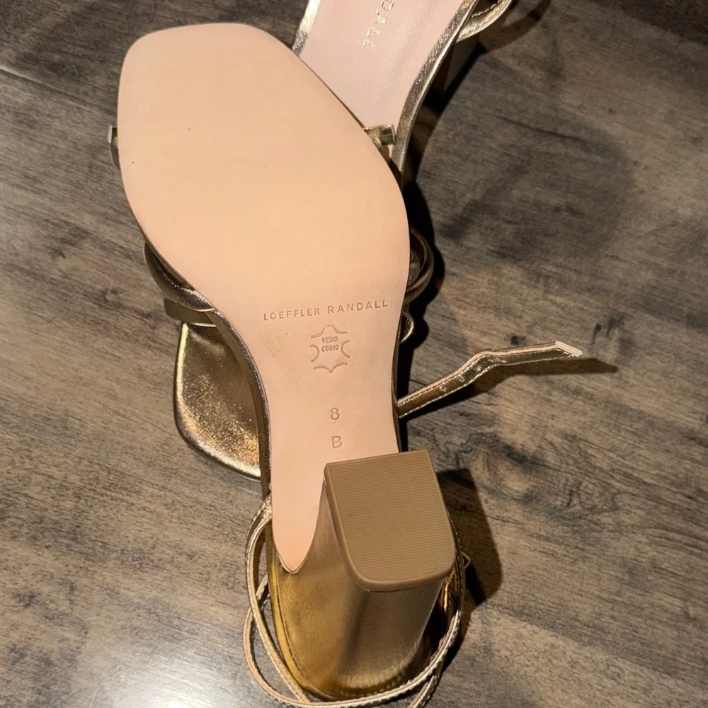 NWT Loeffler Randall Maeve Metallic Gold Knot Bow Ankle Strap Heel - Picture 5 of 12